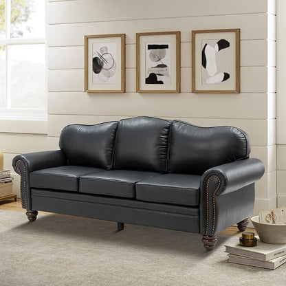 81" Genuine Leather Sofa, Classic 3-Seater Couchs - Image 3