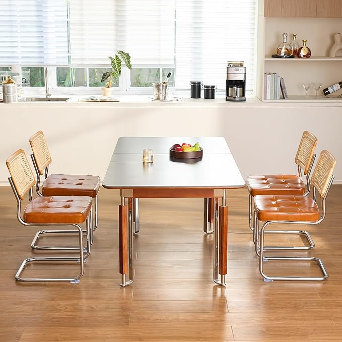 GrandNoor Rattan Dining Chairs Set, Wooden Mid Century Modern Dining Room Chairs - Image 5