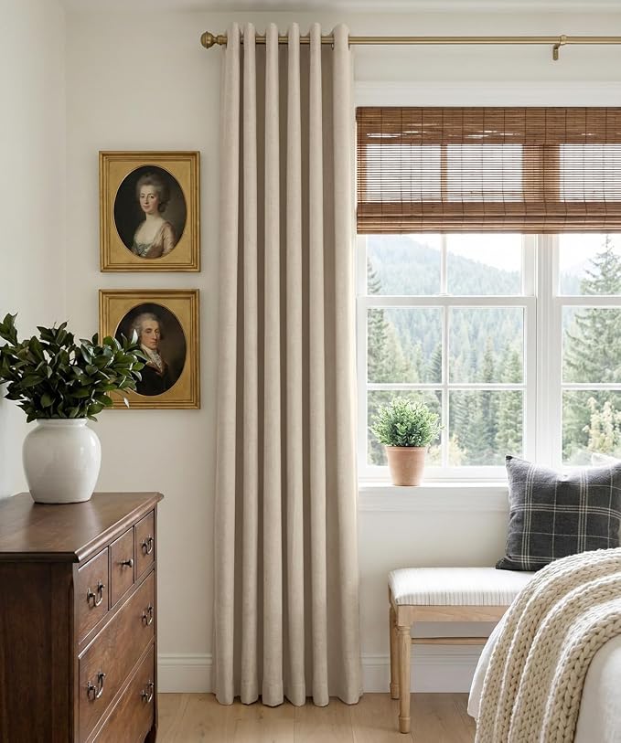 100% Blackout Linen Textured Curtains 63 Inch Long, Natural Flax | 100% - Image 2