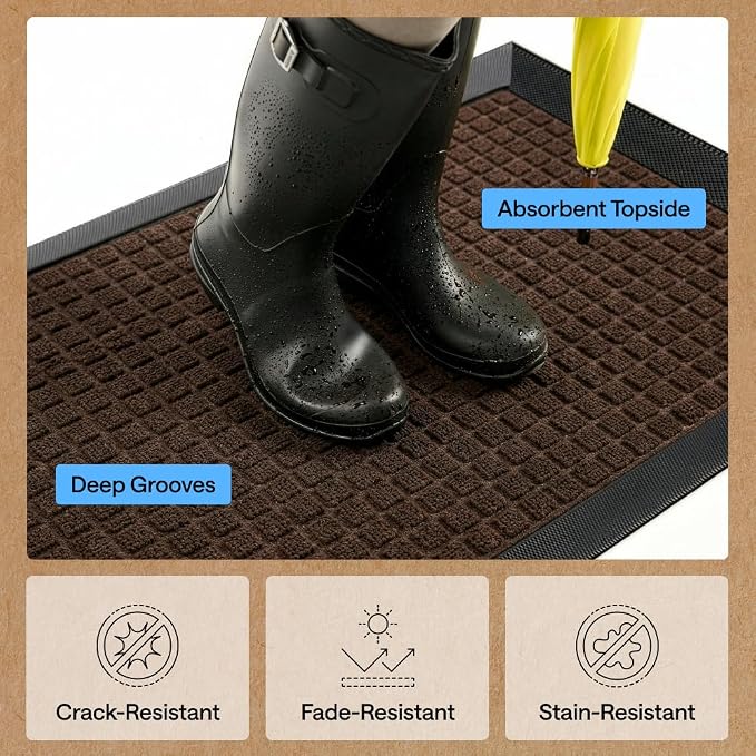 GORILLA GRIP 100% Waterproof All-Season WeatherMAX Doormat, US Designed Natural - Image 5