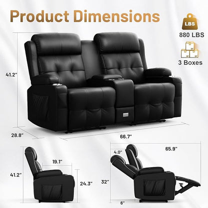 Loveseat Recliner Sofa, Home Theater Seating Massage Reclining Couch - Image 2