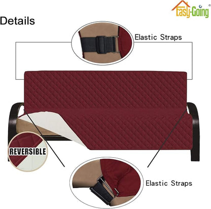 Easy-Going Reversible Couch Cover, Large Futon Sofa, Christmas Red/Ivory | - Image 3