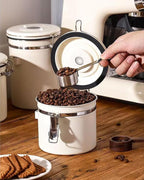 Coffee Canister, Stainless Steel Coffee Bean Storage Container with Date Tracker and Scoop, Kitchen Food Container for Grounds Coffee, Beans, Tea, Flour, Cereal, Sugar, 22OZ (1800ML | Beige)