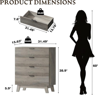 BORNOON 39" Tall Dresser for Bedroom, 4-Drawer Fluted Chest of Drawers - Image 2