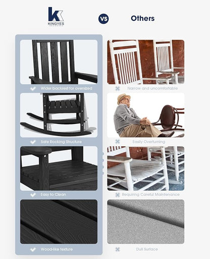 KINGYES Oversized Outdoor Rocking Chair, All-Weather Patio Rocking Chairs - Image 9
