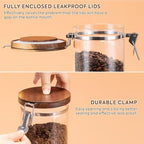 Yangbaga Glass Sugar Coffee Canister with Shelf, 3 x 45OZ Coffee Bean Containers Storage Station Organizer with Airtight Locking Clamp and Log Coffee Scoop, Food Storage Canisters Sets for Kitchen