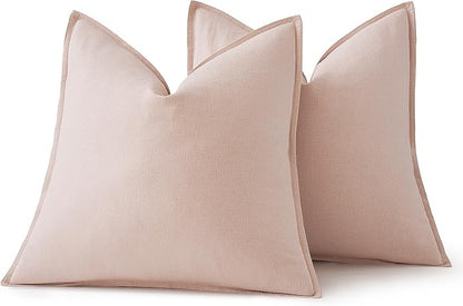 MIULEE Decorative Linen Euro Sham Pillow Covers 22x22 Inch Light Pink | Boho - Image 6