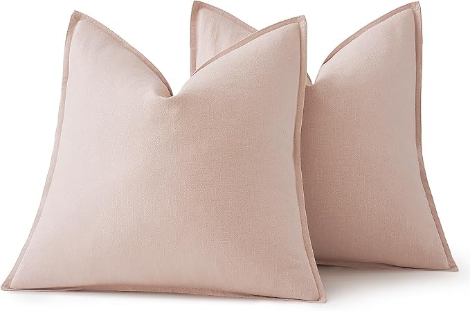 MIULEE Decorative Linen Euro Sham Pillow Covers 26x26 Light Pink | Boho - Image 6