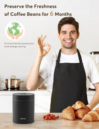 OUTPEAK 2025 Kilo Auto Vacuum Coffee Canister, 1.8L for 21.2oz Coffee Beans, One-Button Operation, Stainless Steel Container with Scoop, Fresh 6-Month Storage Container (Barista Champion's Choice)