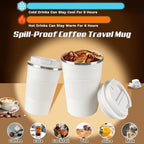 Vacuum-Insulated Stainless Steel Travel Coffee Mug, Leak-Proof Reusable Coffee Cup with Lid - Keep Hot & Cold Drinks for Hours, Durable Thermos Tumbler for Men & Women (3rd-White, 17OZ)