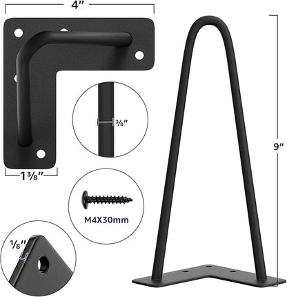 SMARTSTANDARD 9 Inch Heavy Duty Hairpin Furniture Legs, Metal Home DIY Projects - Image 2