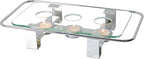 NewlineNY Chrome Plated Glass Dish Warmer, Rectangular Glass-Top 3 Holes Tea Light Votive Candle Gourmet Food Warmer