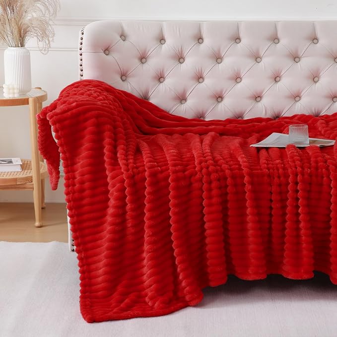Christmas Red Throw Blanket for Couch Sofa 60"x80" Striped Design | Fleece - Image 2