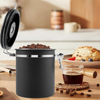 4PCS Coffee Storage Canister 1.5L Double Airtight Coffee Beans Container with Date Locator 304 Stainless Steel Kitchen Food Storage Container with Spoon for Tea Sugar,Black