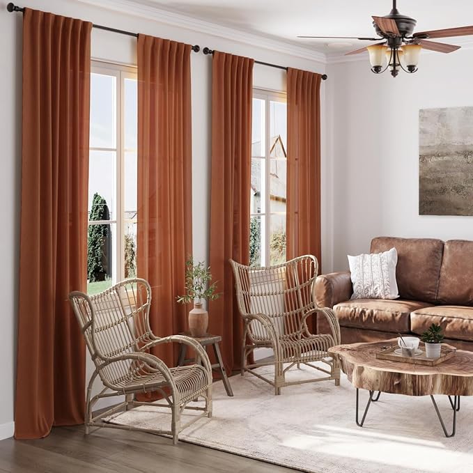 Extra Wide Terracotta Curtains for Living Room 102 Inches Long Back Tab and Rod - Image 6