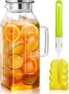 Aofmee 68oz Glass Pitcher for Bridge Door, 2 Liter Square Water Pitcher with Lid and Scale Line, Heat Resistant Tea Pitchers, Leak Proof Juice Jug, Borosilicate Glass Carafe for Hot/Cold Beverage