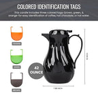 OCS Parts Easy Pour Thermal Coffee Carafe | 10-Inch Insulated Hot and Cold Beverage Pitcher Server for Coffee, Tea, Hot Chocolate and Water with Colored Tags for Easy Idenfication | 42-Ounce | Black