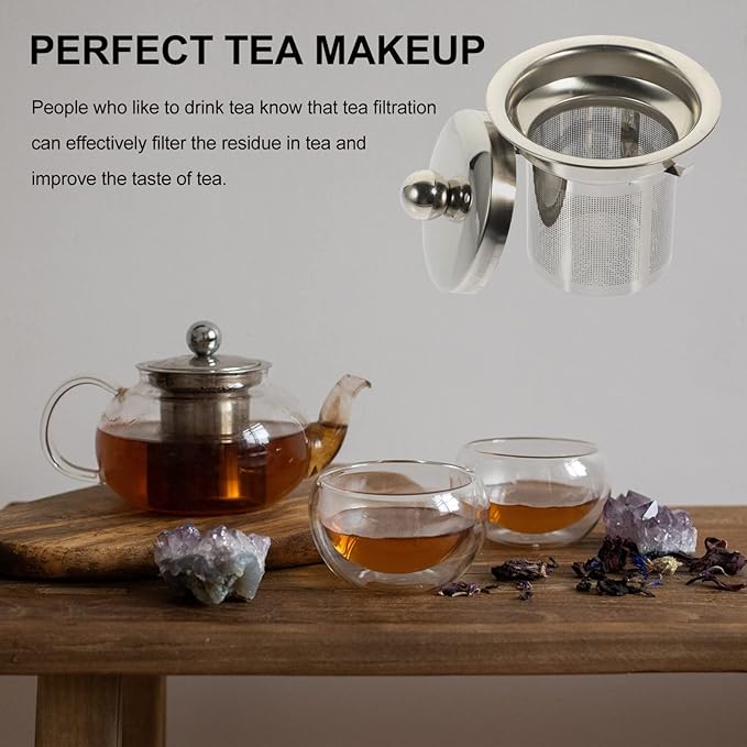 Hemoton Tea Strainer Insert with Lids Stainless Steel Tea Infuser Tea Filters Metal Teapot Replacement Mesh Strainer Tea Pot Accessories (Silver )
