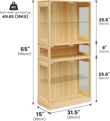 Display Cabinet with Glass Doors & LED Lights, 5 Tier Lighted Display Case - Image 2