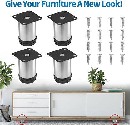 3 Inch Metal Furniture Legs Stainless Steel Adjustable Legs Silver Table Legs - Image 2