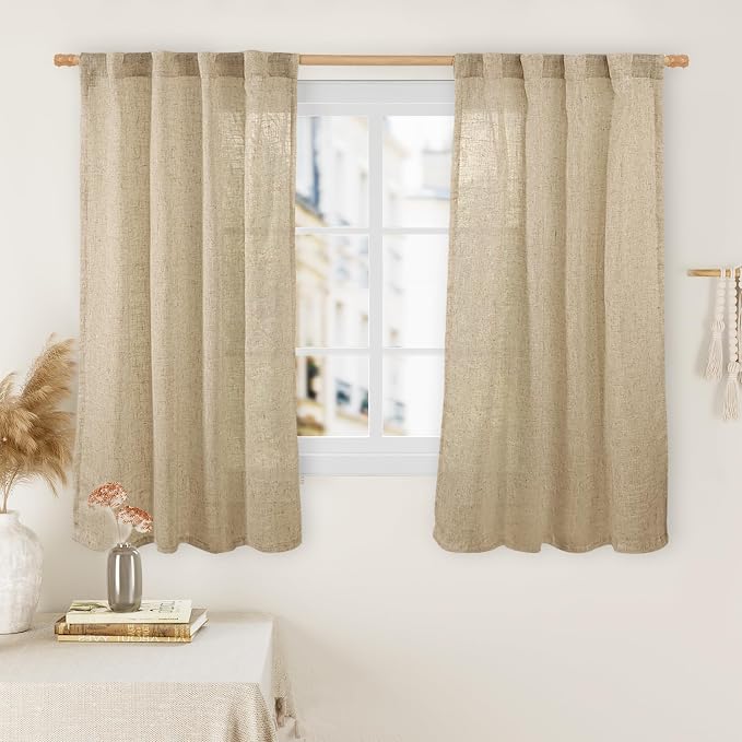 45 Inch Short Window Linen Curtains, Light Filtering Panels | Light Filtering by LAMIT