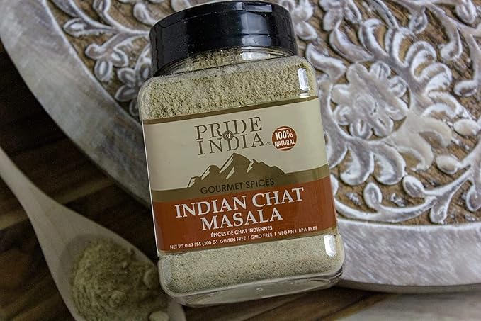 Pride of India - PACK of 6 - Indian Chat Masala Seasoning Spice – For Savory Dishes -Perfect Seasoning for Drinks/Salads/Fruits -Preservatives Free-Easy to Store – 8oz. Medium Dual Sifter Jar