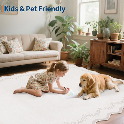 GarveeHome Round Rugs 4ft Scalloped Washable Small Circle Rug - Image 7