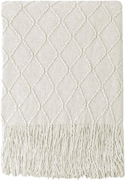 BOURINA Beige Throw Blanket 60x80 Inches Throw Textured Solid Soft Sofa Throw by BOURINA