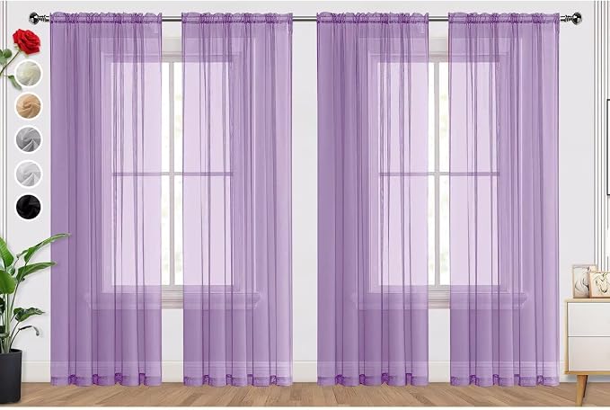 SpaceDresser Lavender Sheer Curtains 4 Panels Rod Pocket Semi-Sheer Curtain 96 by SpaceDresser