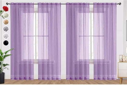 SpaceDresser Lavender Sheer Curtains 4 Panels Rod Pocket Semi-Sheer Curtain 54 by SpaceDresser