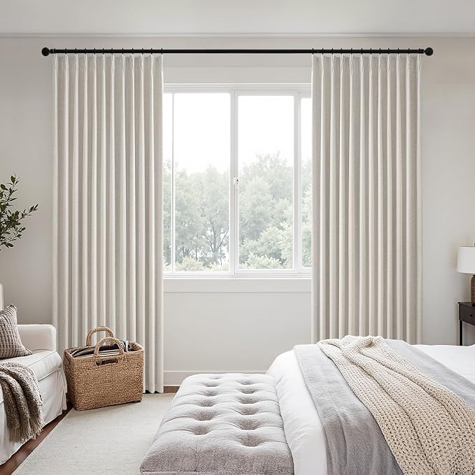 MIULEE Birch Pinch Pleated 100% Blackout Linen Curtains 40x90 Inches | Room - Image 2