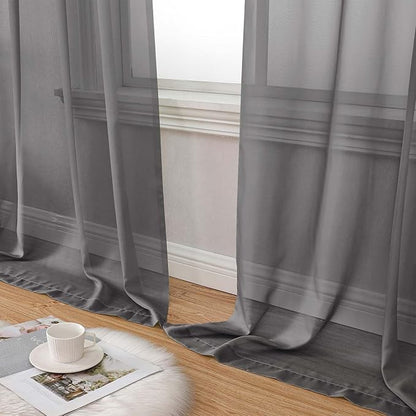 Grey Sheer Curtain for Bedroom Living Room 72 Inches Long 2 Panels Set - Image 8