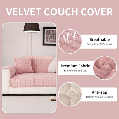 Velvet Couch Cover, Washable Sectional Sofa Cover, Anti Slip Sofa Slipcover - Image 2