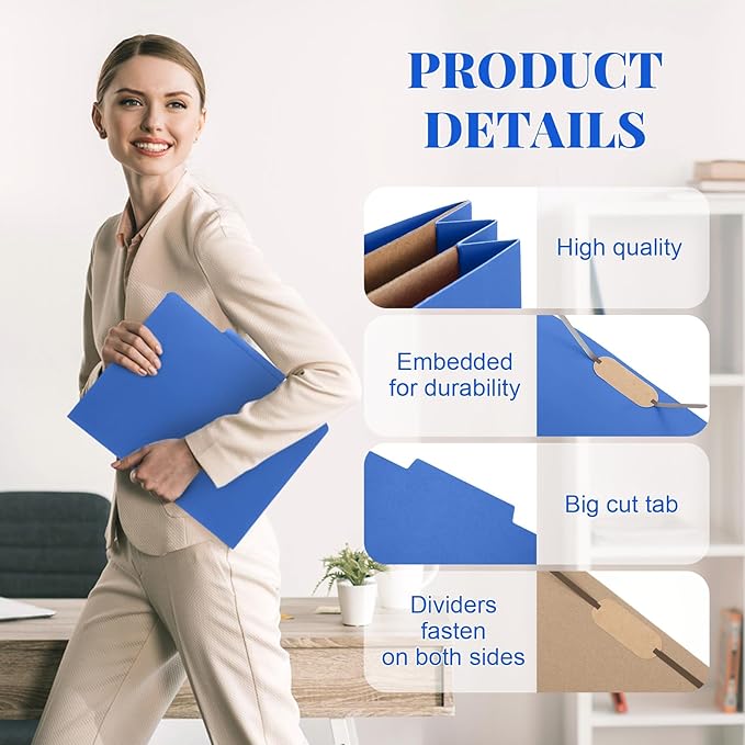12 Pcs Classification Folders Letter Size,Back to School Supply for Teacher, Student, 2 Pocket Dividers Pressboard File Folder Bulk with 2 Fasteners,2 in Expanding File Organizer (Dark Blue)