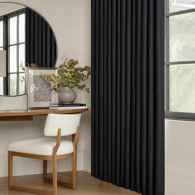 Black Pinch Pleated 100% Blackout Linen Curtains - Image 7
