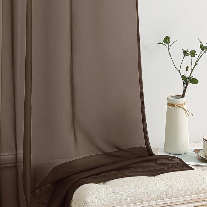 MIULEE Chocolate Brown Sheer Curtains 54 X 63 Inches, 2 Panels | Voile Drapes - Image 4