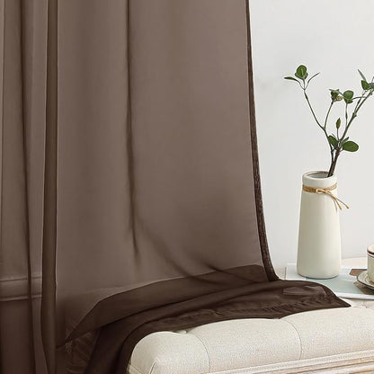 MIULEE Short Chocolate Brown Sheer Curtains 54 X 54 Inches, 2 Panels Set | - Image 4