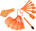 Orange Measuring Cups and Spoons Set 15, 7 Plastic Measuring Cup Set, 7 Spice Long Handle Measuring Spoons with 1 Leveler for Kitchen and Baking, Dry Metric Measure Cups & Spoons Set