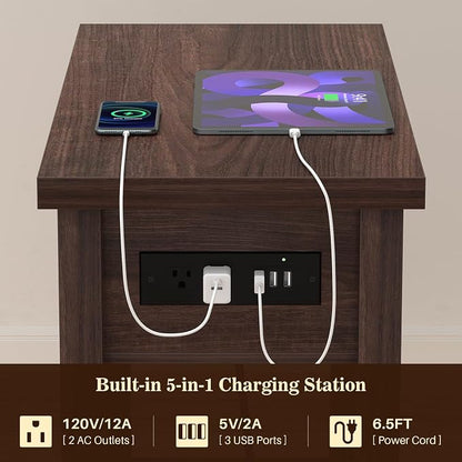 Narrow End Table Set of 2 with Charging Station - Image 9