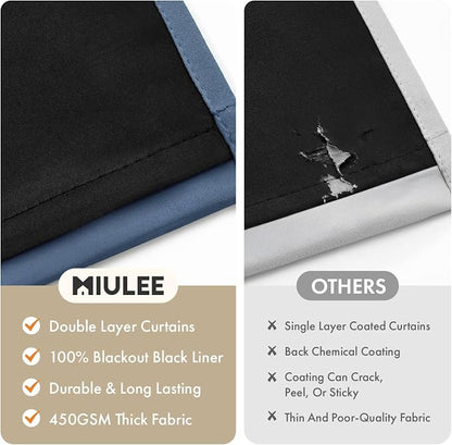 MIULEE Stone Blue 100% Blackout Short Curtains - Image 4