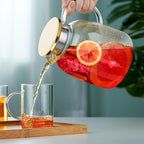 2L 68OZ Glass Pitcher with Lid and Spout, Water Jug, Glass Water Pitcher Carafe for Hot/Cold Water 2000ml for Fridge, Large Iced Tea Jug for Homemade Beverage