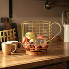 Coffee Pod Holder,Bar Accessories - Espresso Pod Holder - Large Capacity Black Wire Coffee Basket With Wooden Base