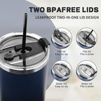 40 oz Tumbler with Lids and Straws, Stainless Steel Insulated Coffee Tumbler, Double Wall Vacuum Insulated Travel Mug Cup, Leakproof Thermal Coffee Cup for Hot and Cold Drinks (Indigo Black)