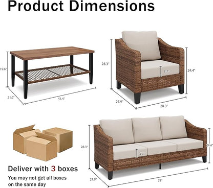 4-Piece Patio Conversation Sets, Outdoor Sectional Sofa 2-Tier Coffee Table - Image 3