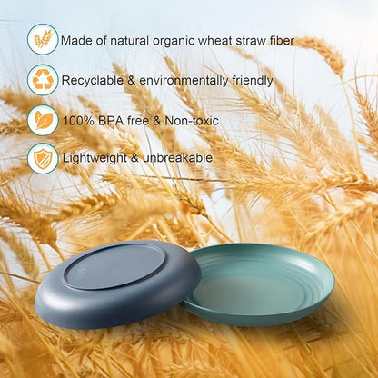 12 Pcs Unbreakable Deep Dinner Plates Set, 10 inch Reusable Plastic Wheat Straw Plates, Microwave and Dishwasher Safe Plate for Kitchen, Lightweight Plate for Dessert, BPA Free, 6 Colors