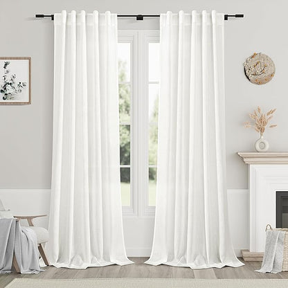 Ivory Linen Curtains 96 Inches Long 2 Panels Set Back Tab Rod Pocket Semi Sheer by Nanspring