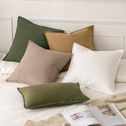 MIULEE Decorative Linen Euro Sham Pillow Covers 24x24 Camel | Boho Farmhouse​ - Image 5