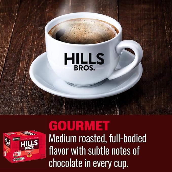 Hills Bros. Gourmet Blend Keurig K-Cup Pods for Keurig Brewers – Medium Roast Premium Arabica Blend, Kosher – 1 Pack of 12 Single Serve Pods