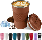 Vacuum-Insulated Stainless Steel Travel Coffee Mug, Leak-Proof Reusable Coffee Cup with Lid - Keep Hot & Cold Drinks for Hours, Durable Thermos Tumbler for Men & Women (3rd-Light Coffee, 17OZ)