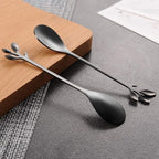 AnSaw 8-Pack Elegant Black Leaf 4.7" Espresso Spoons - Stainless Steel, Perfect for Coffee, Demitasse, Dessert & Tea, Mini Size for Small Servings